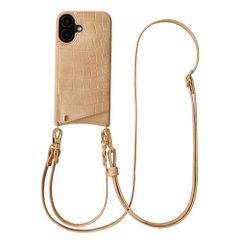 Selencia Cover per telefono Nova Croco con cordino e portacarte Apple iPhone 16 - Toasted Almond