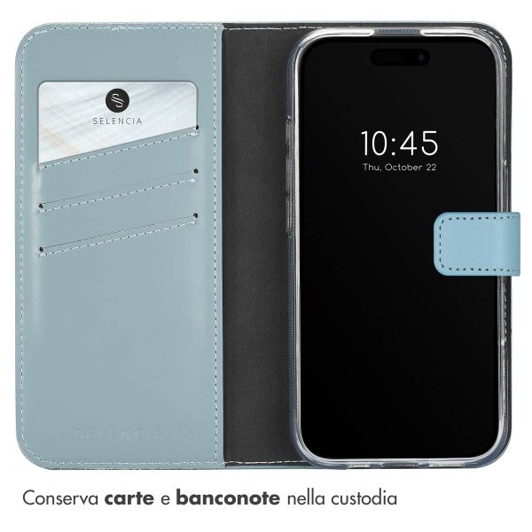 Selencia Cover a libro in vera pelle Apple iPhone 16 - Air Blue