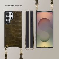 Selencia Cover per telefono Nova Croco con cordino e portacarte Samsung Galaxy S25 Ultra - Dark Olive