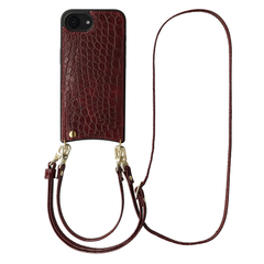Selencia Cover per telefono Nova Croco con cordino e portacarte Apple iPhone 17e / 16e - Choco Brown