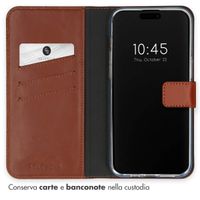 Selencia Cover a libro in vera pelle Apple iPhone 15 Pro Max - Marrone chiaro