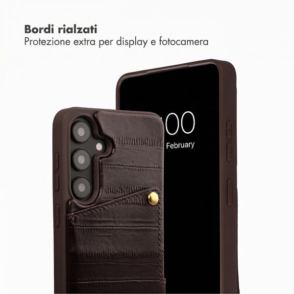 Selencia Nova cover posteriore in vera pelle con portacarte Samsung Galaxy S25 - Dark Chocolate