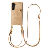 Selencia Cover per telefono Nova Croco con cordino e portacarte Samsung Galaxy S25 / S24 - Toasted Almond