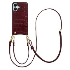Selencia Cover per telefono Nova Croco con cordino e portacarte Apple iPhone 16 - Burgundy