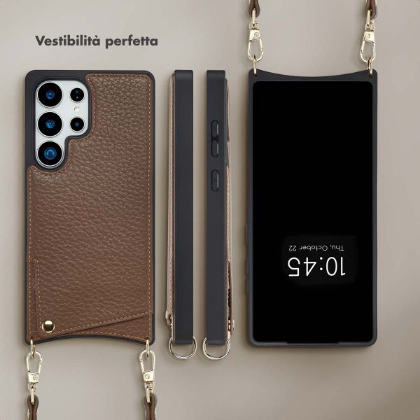 Selencia Cover per telefono Nova con cordino e portacarte Samsung Galaxy S25 Ultra - Mocha Brown