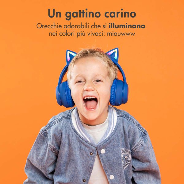 imoshion Cuffie wireless per bambini LED Light Cat Ear - Limitatore di decibel - Con cavo AUX - Cobalt Blue