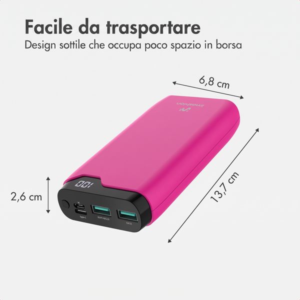 imoshion Powerbank da 20.000 mAh - Caricabatterie rapido da 22,5 W - USB-C / USB-A - Hot Pink