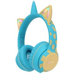 imoshion Cuffie wireless per bambini Unicorn LED Light - Limitatore di decibel - Con cavo AUX - Soft Blue / Yellow