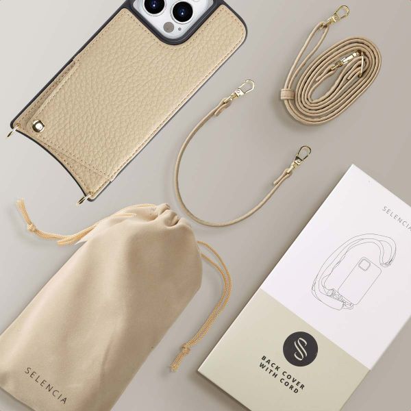 Selencia Cover per telefono Nova con cordino e portacarte Apple iPhone 14 Pro - Beige
