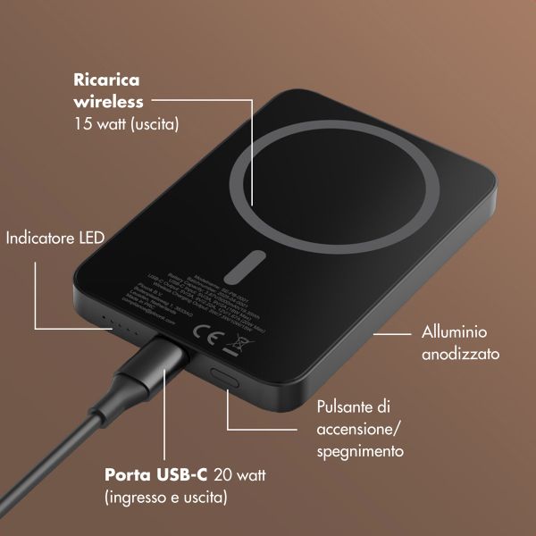 Selencia Vivid Powerbank 5.000 mAh - MagSafe e Qi - Nero / Leopard