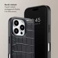 Selencia Cover per telefono Nova Croco con cordino e portacarte Apple iPhone 16 Pro - Nero