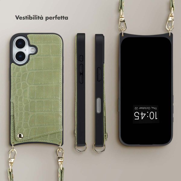 Selencia Cover per telefono Nova Croco con cordino e portacarte Apple iPhone 17 - Sage Green