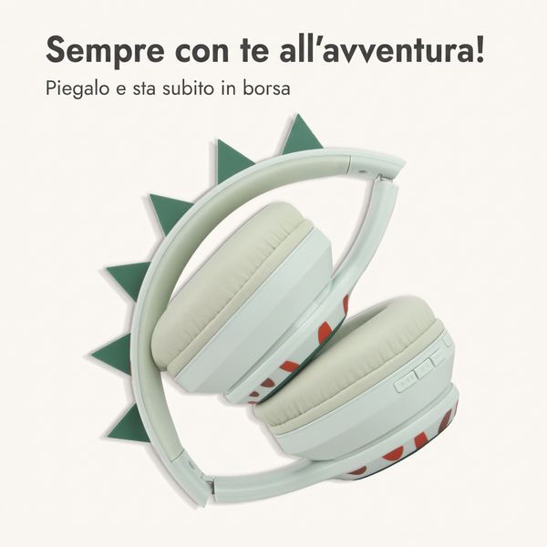 imoshion Cuffie Bluetooth Kids Dino - Cuffie per bambini con limitatore di decibel - Cuffie wireless + cavo AUX - Brown / Orange