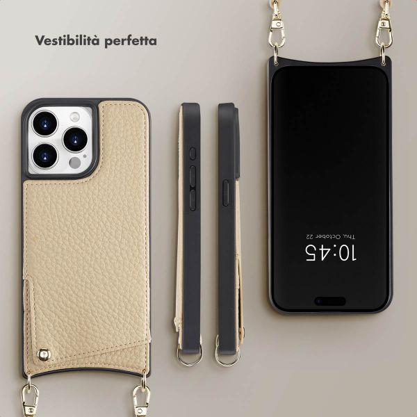 Selencia Cover per telefono Nova con cordino e portacarte Apple iPhone 15 Pro Max - Beige