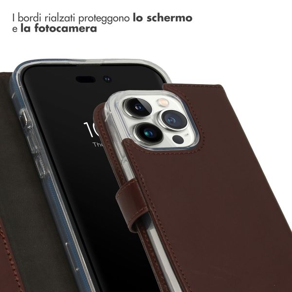 Selencia Cover a libro in vera pelle Apple iPhone 14 Pro - Marrone
