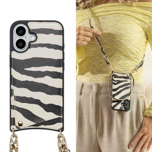 Selencia Cover per telefono Nova con cordino e portacarte Apple iPhone 16 - Zazzy Zebra