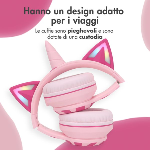 imoshion Cuffie wireless per bambini con LED a forma di unicorno - Limitatore di decibel - Con cavo AUX - Pink / Hot Pink