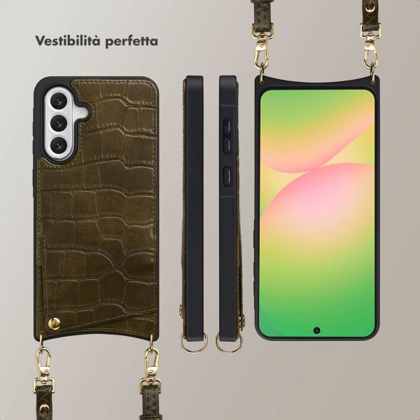 Selencia Cover per telefono Nova Croco con cordino e portacarte Samsung Galaxy A56 - Dark Olive