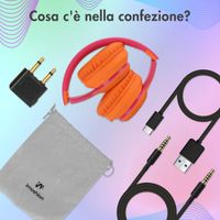 imoshion Cuffie wireless per bambini con LED Light - Limitatore di decibel - Con cavo AUX - Hot Pink / Apricot Orange Crush