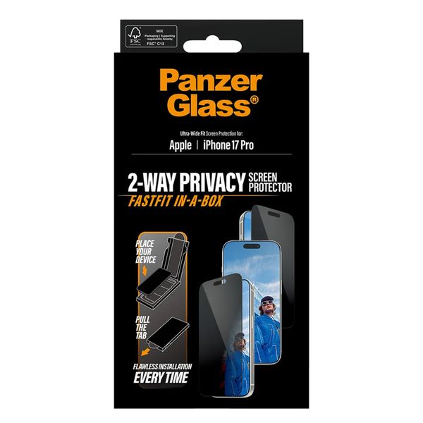 PanzerGlass Vetro temperato privacy Ultra Wide Fit FastFit in-a-box Apple iPhone 17 Pro