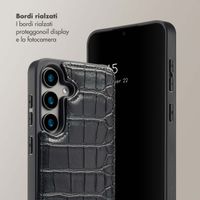 Selencia Cover per telefono Nova Croco con cordino e portacarte Samsung Galaxy S24 - Nero