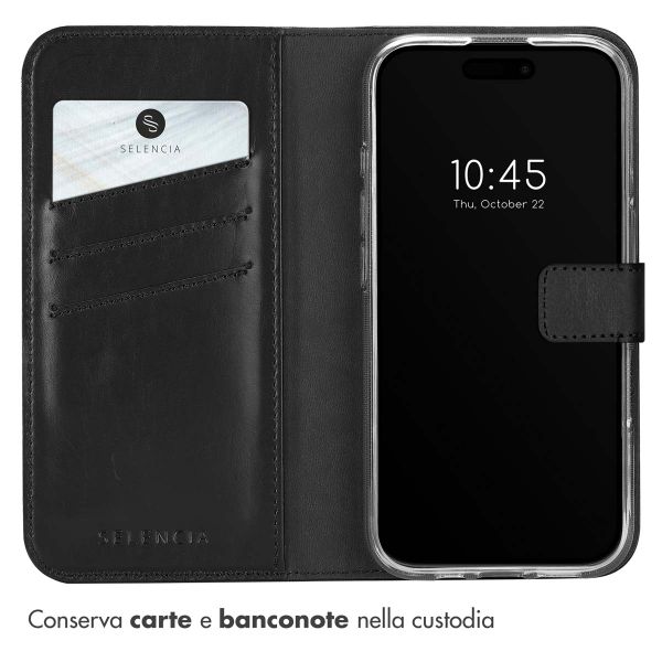 Selencia Cover a libro in vera pelle Apple iPhone 16 - Nero