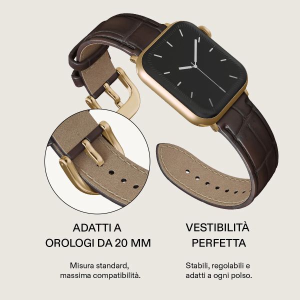 Burga Cinturino in vera pelle  - Apple Watch | 44/45/46/49 mm / Attacco universale 20 mm - Espresso / Gold