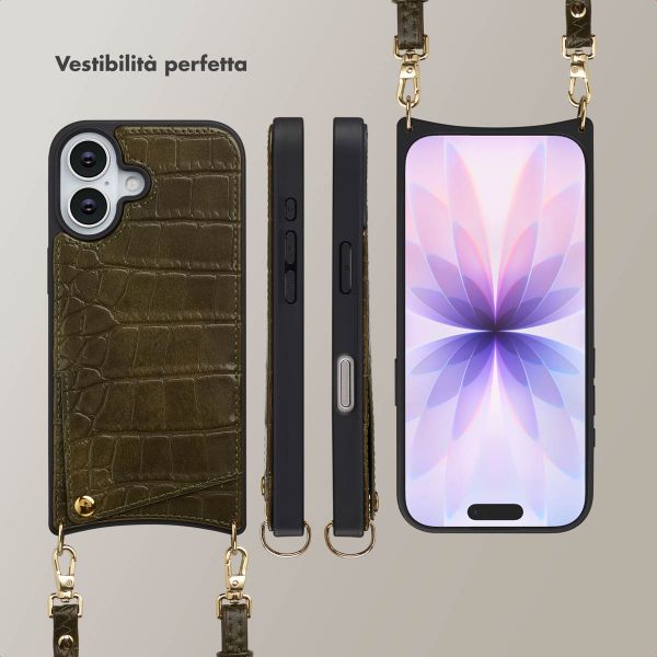 Selencia Cover per telefono Nova Croco con cordino e portacarte Apple iPhone 17 - Dark Olive