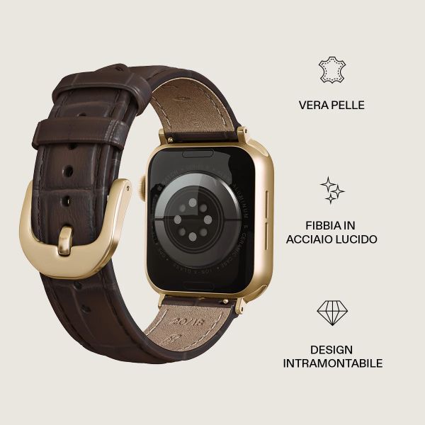 Burga Cinturino in vera pelle  - Apple Watch | 44/45/46/49 mm / Attacco universale 20 mm - Espresso / Gold