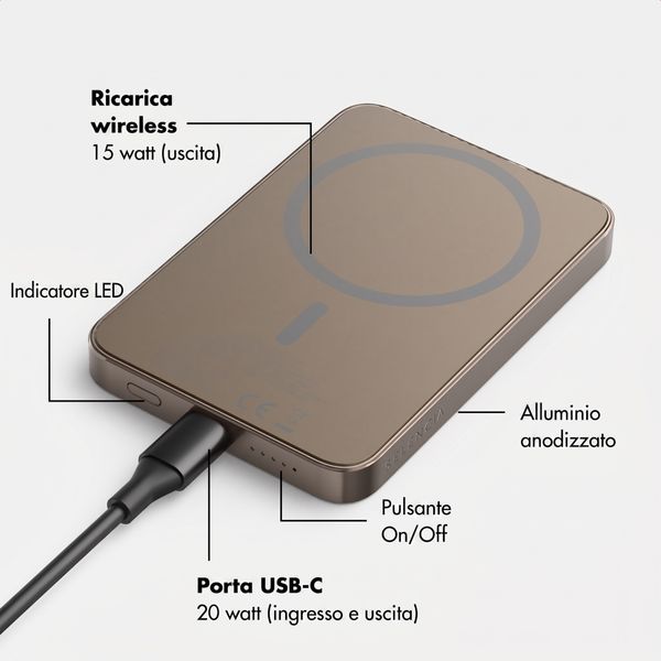 Selencia Vivid Powerbank 5.000 mAh - MagSafe e Qi - Desert Gold / Happy Dots Burgundy