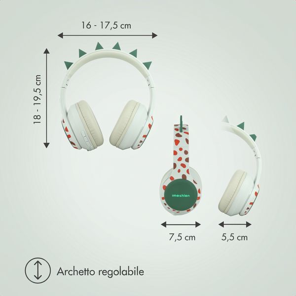 imoshion Cuffie Bluetooth Kids Dino - Cuffie per bambini con limitatore di decibel - Cuffie wireless + cavo AUX - Brown / Orange