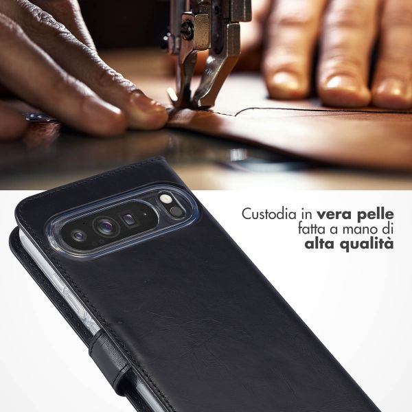 Selencia Cover a libro in vera pelle Google Pixel 9 Pro XL - Nero