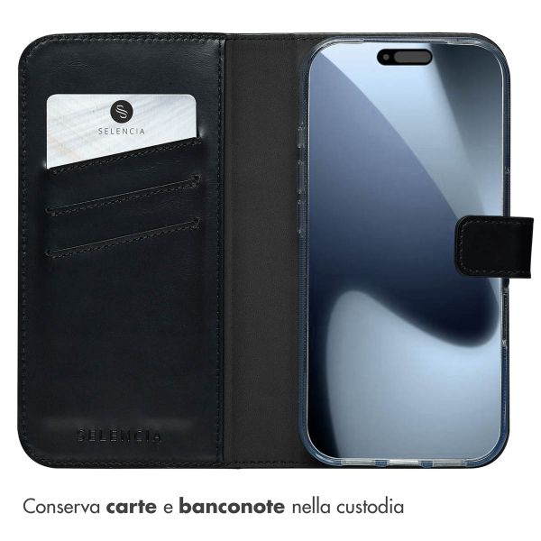 Selencia Cover a libro in vera pelle Apple iPhone 17 Pro - Nero