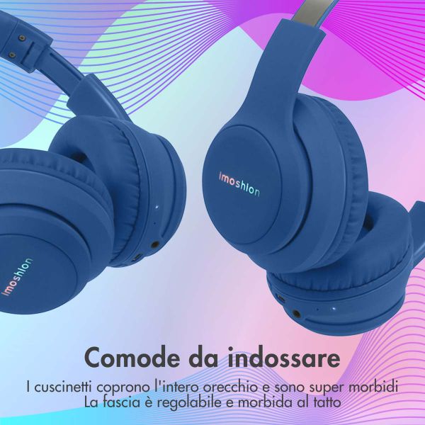 imoshion Cuffie wireless per bambini con LED Light - Limitatore di decibel - Con cavo AUX - Cobalt Blue
