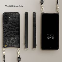 Selencia Cover per telefono Nova Croco con cordino e portacarte Samsung Galaxy A37 (5G) - Nero
