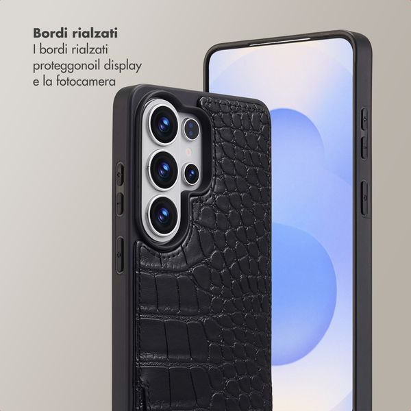 Selencia Cover per telefono Nova Croco con cordino e portacarte Samsung Galaxy S26 Ultra - Nero