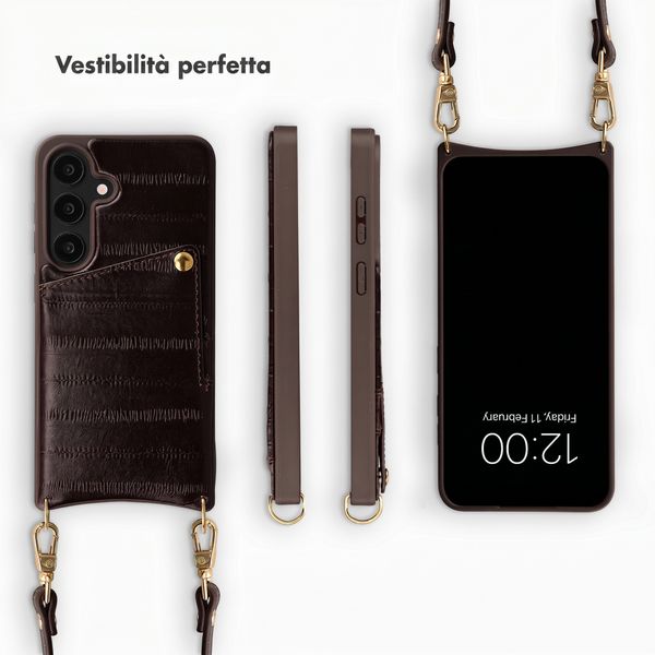 Selencia Nova cover posteriore in vera pelle con portacarte Samsung Galaxy S25 - Dark Chocolate