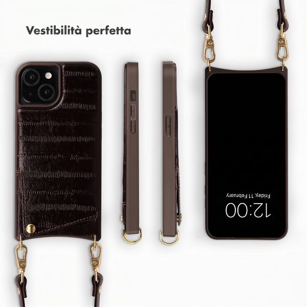 Selencia Nova cover posteriore in vera pelle con portacarte Apple iPhone 15 - Dark Chocolate