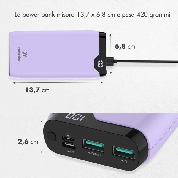 imoshion Powerbank - 20.000 mAh - Quick Charge e Power Delivery - Lilla