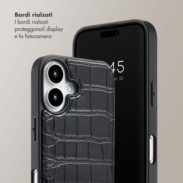 Selencia Cover per telefono Nova Croco con cordino e portacarte Apple iPhone 16 - Nero