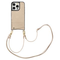 Selencia Cover per telefono Nova Croco con cordino e portacarte Apple iPhone 15 Pro - Beige