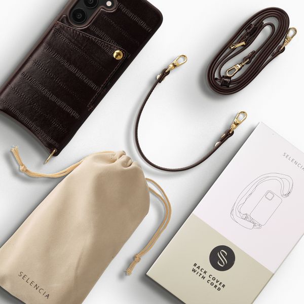 Selencia Nova cover posteriore in vera pelle con portacarte Samsung Galaxy S25 - Dark Chocolate