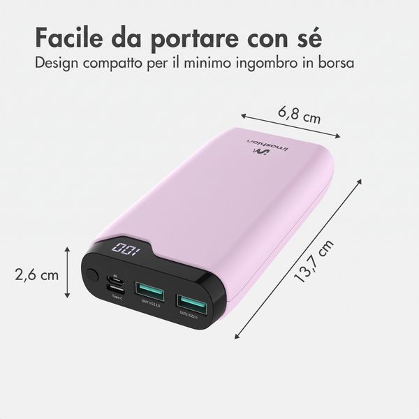 imoshion Powerbank da 20.000 mAh - Caricabatterie rapido da 22,5 W - USB-C / USB-A - Rosa