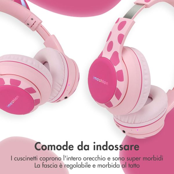 imoshion Cuffie wireless per bambini con LED a forma di unicorno - Limitatore di decibel - Con cavo AUX - Pink / Hot Pink