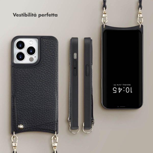 Selencia Cover per telefono Nova con cordino e portacarte Apple iPhone 14 Pro - Nero