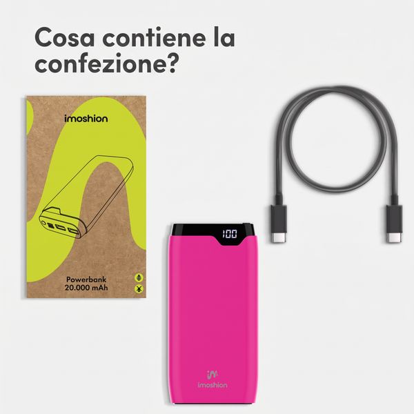 imoshion Powerbank da 20.000 mAh - Caricabatterie rapido da 22,5 W - USB-C / USB-A - Hot Pink