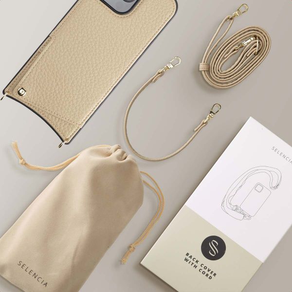 Selencia Cover per telefono Nova con cordino e portacarte Apple iPhone 16 Pro Max - Beige