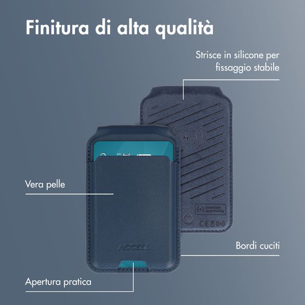 Accezz Portafoglio in pelle magnetico con supporto - Compatibile con Apple Find My - Nightfall Blue