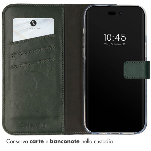 Selencia Cover a libro in vera pelle Apple iPhone 14 Pro - Verde