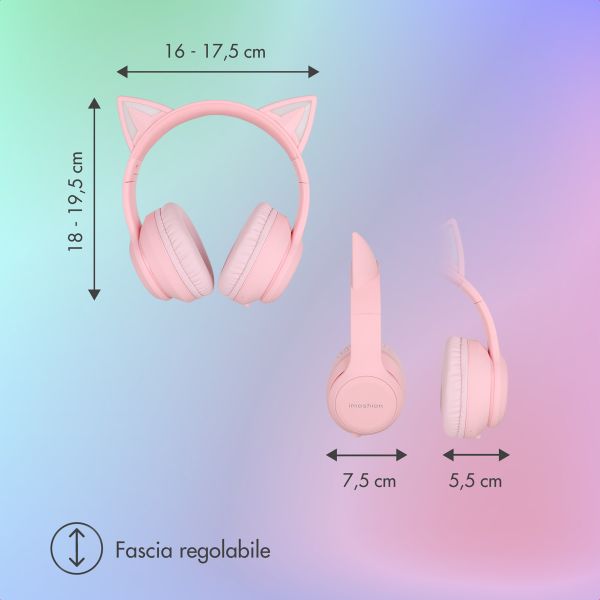imoshion Cuffie wireless per bambini LED Light Cat Ear - Limitatore di Decibel - Con cavo AUX - Rosa